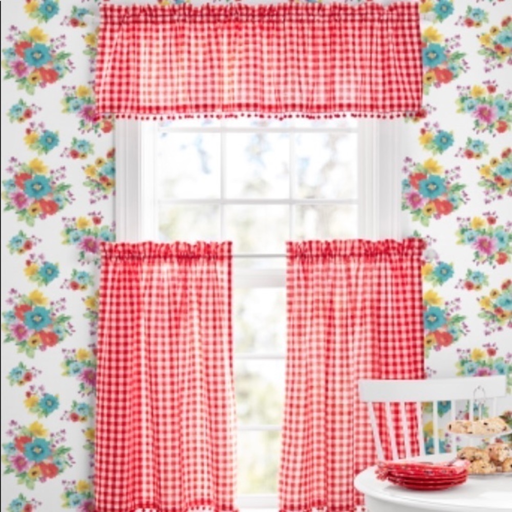 The Pioneer Woman Curtains 3 piece tier and valance set, Red gingham